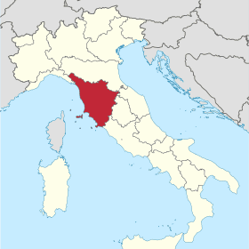 Karta över vindistriktet Toscana i Italien.